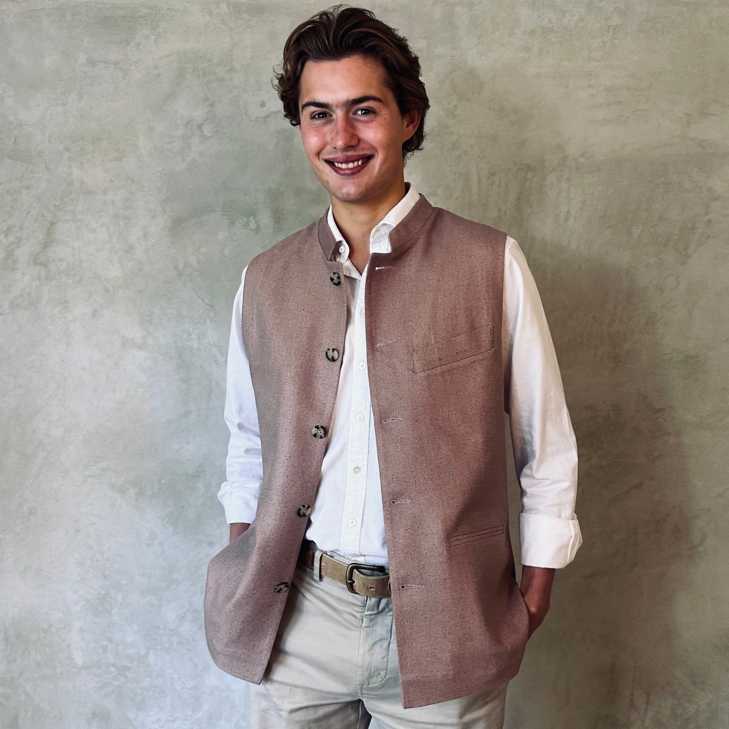 40" Tailored Waistcoat in Antique Rose Silk Matka