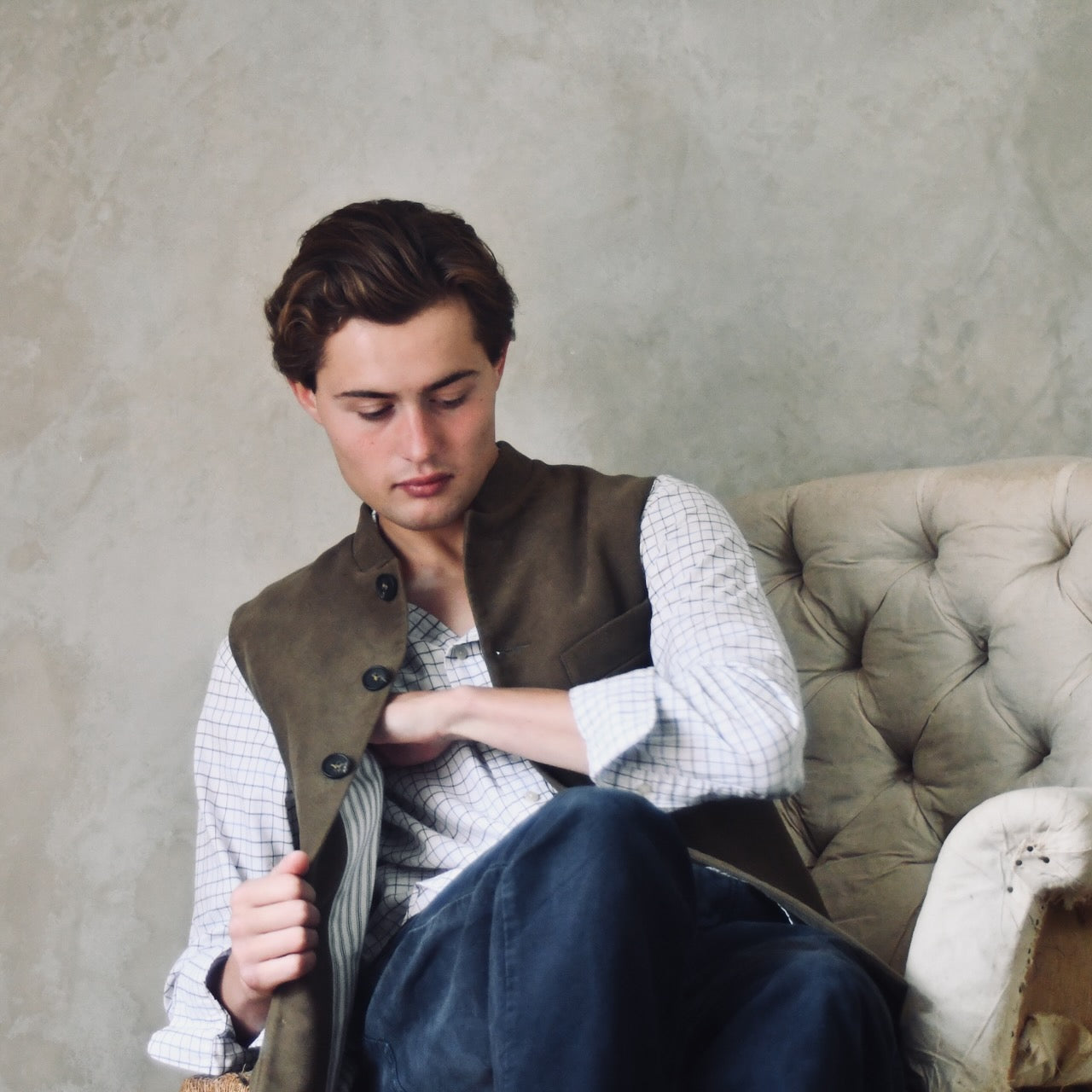 36" Classic Cut Waistcoat in Khaki Moleskin