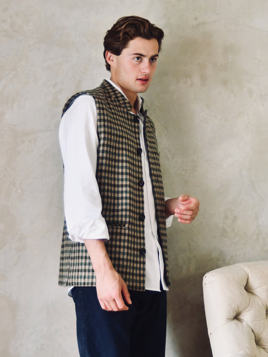 Classic Cut Waistcoat in Fox Brothers Green Gunclub Check Flannel