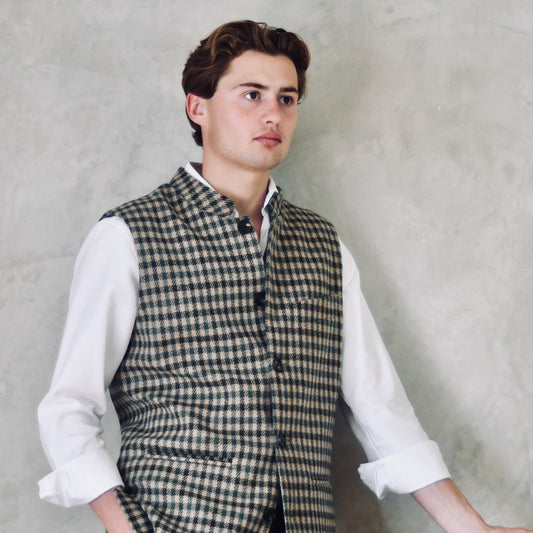 Tailored Cut Waistcoat in Fox Brothers Green Gunclub Check Flannel