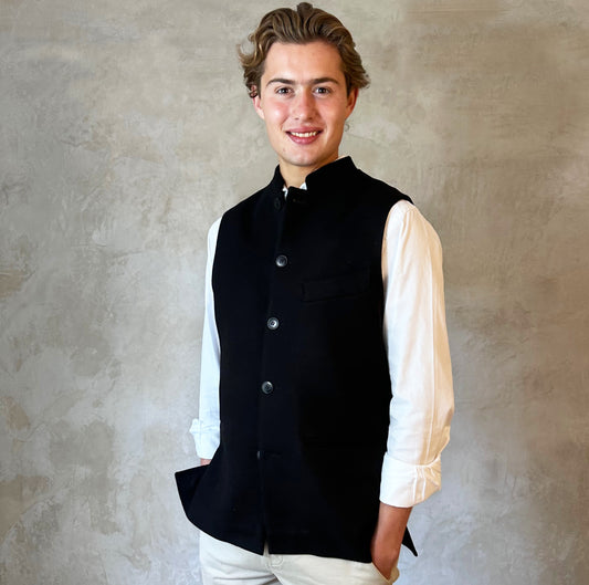 Classic Cut Waistcoat in Black Merino Melton