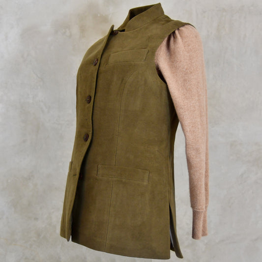 12 – Ladies Longer Length Waistcoat in Khaki Moleskin