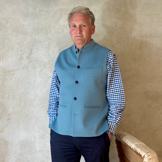 Classic Cut Waistcoat in Minerva Blue Merino Wool Doeskin