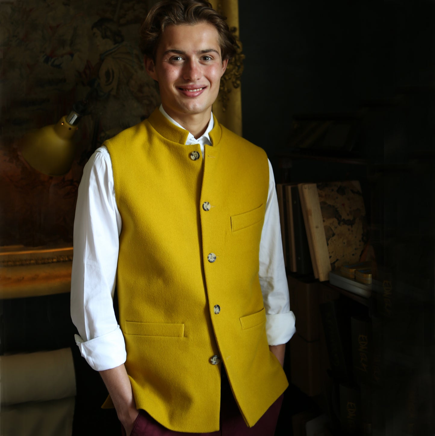 38" Classic Cut Waistcoat in Princess of Wales Gold Merino