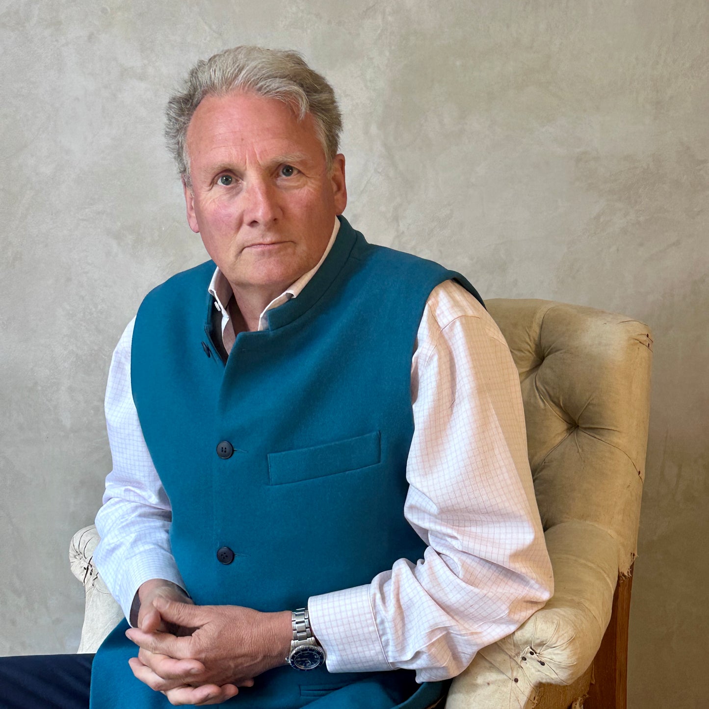 46" Tailored Cut Waistcoat in Petrol Blue Merino Melton