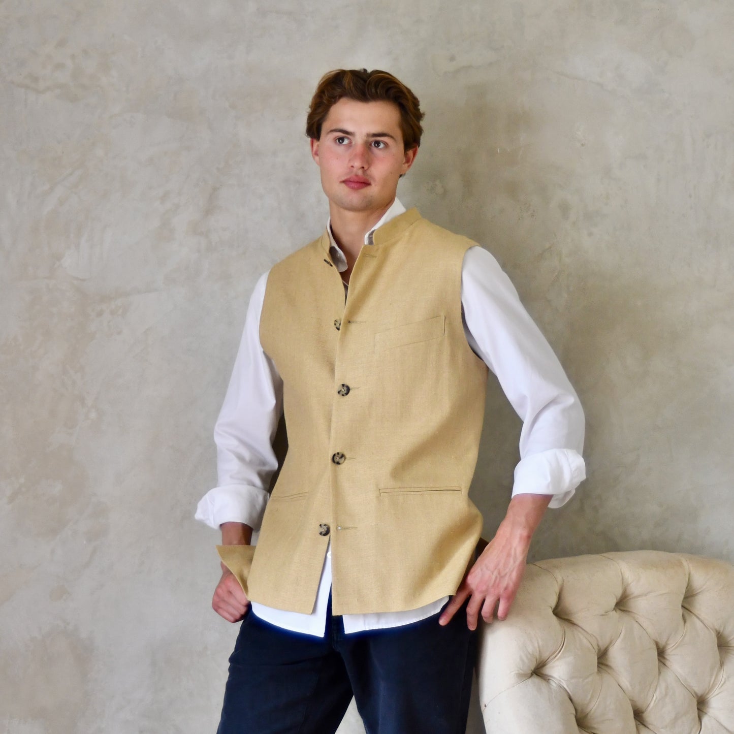 Tailored Cut Waistcoat in Raffia Silk Matka