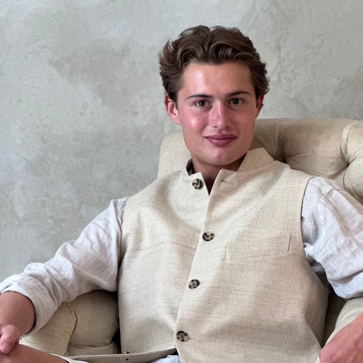 38" Classic Cut Waistcoat in Pale Sand Coloured Silk Matka