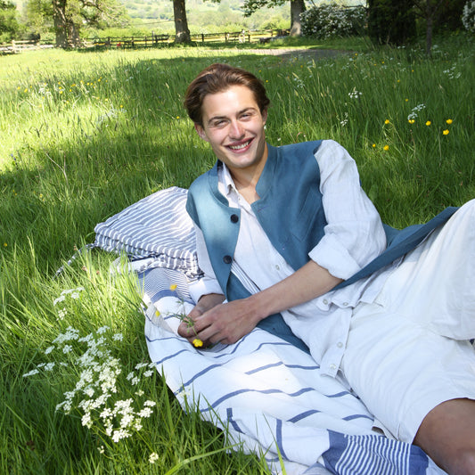 Tailored Cut Waistcoat in Sea Green Lighter Weight Linen