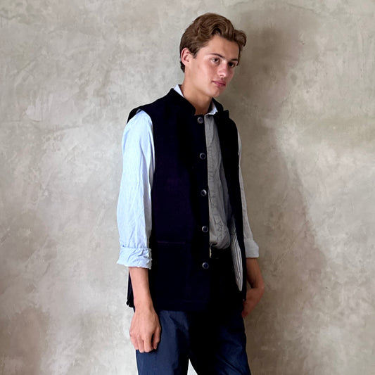 Tailored Cut Waistcoat in Dark Navy Velvet