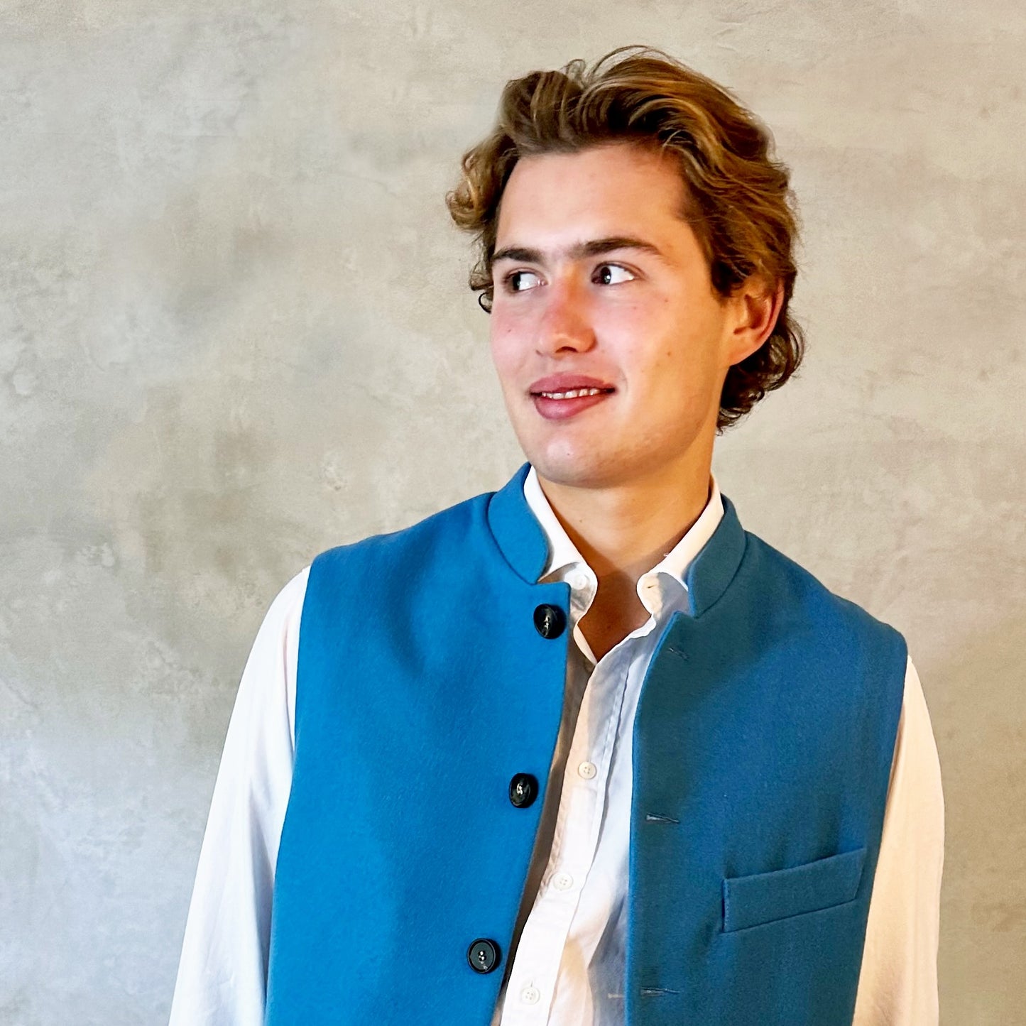 38" Classic Cut Waistcoat in Mid Blue Merino