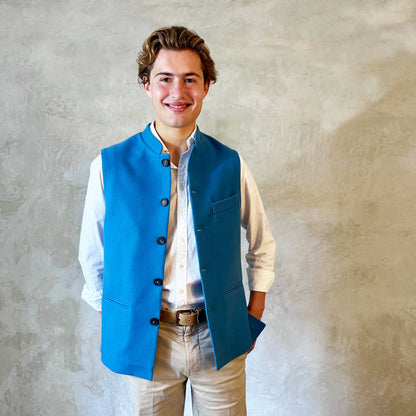 38" Classic Cut Waistcoat in Mid Blue Merino