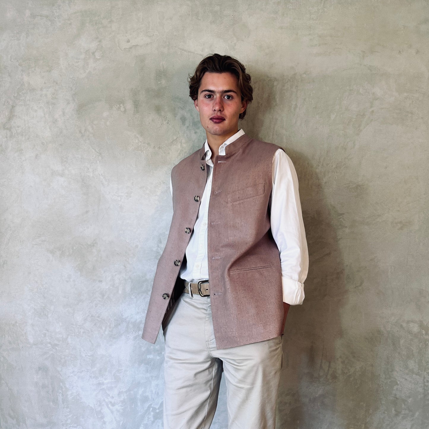 Classic Cut Waistcoat in Antique Rose Silk Matka