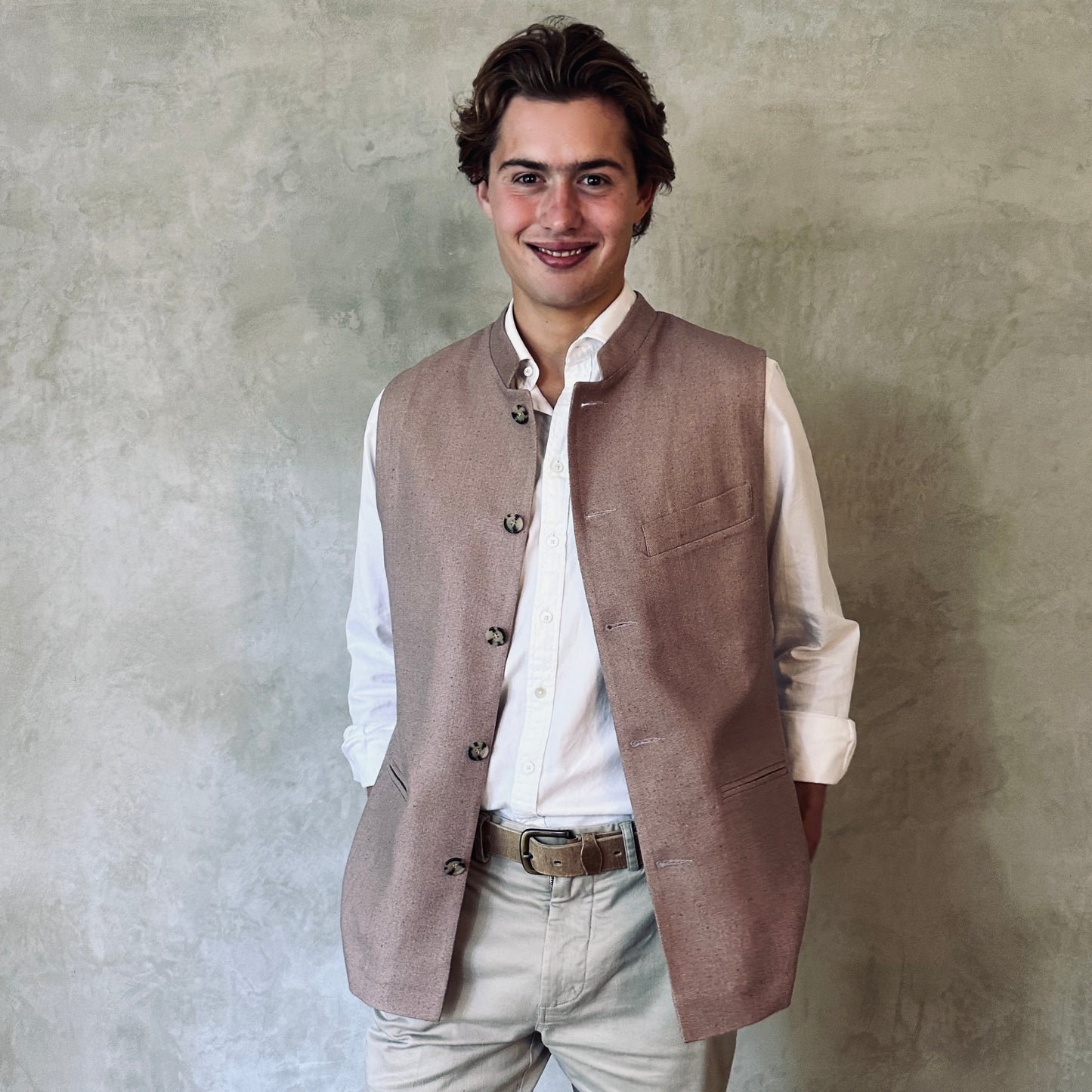 Classic Cut Waistcoat in Antique Rose Silk Matka