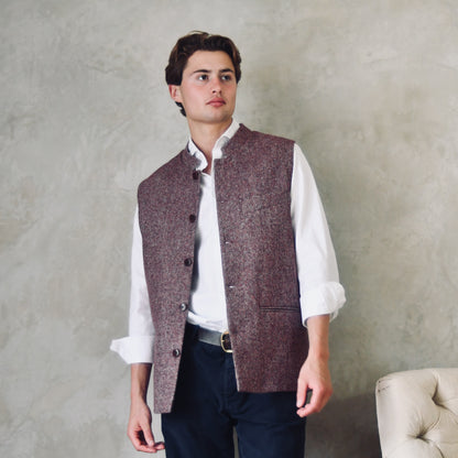 42" Tailored Cut Waistcoat in Finely Woven Bloodshot Hopsack Tweed