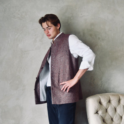 42" Tailored Cut Waistcoat in Finely Woven Bloodshot Hopsack Tweed