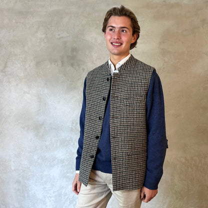 Tailored Cut Waistcoat in Blue-Grey Lovat Check Tweed