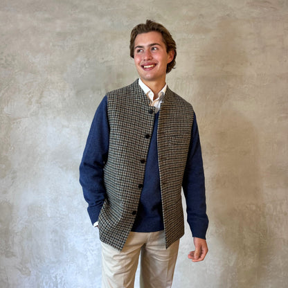 Tailored Cut Waistcoat in Blue-Grey Lovat Check Tweed