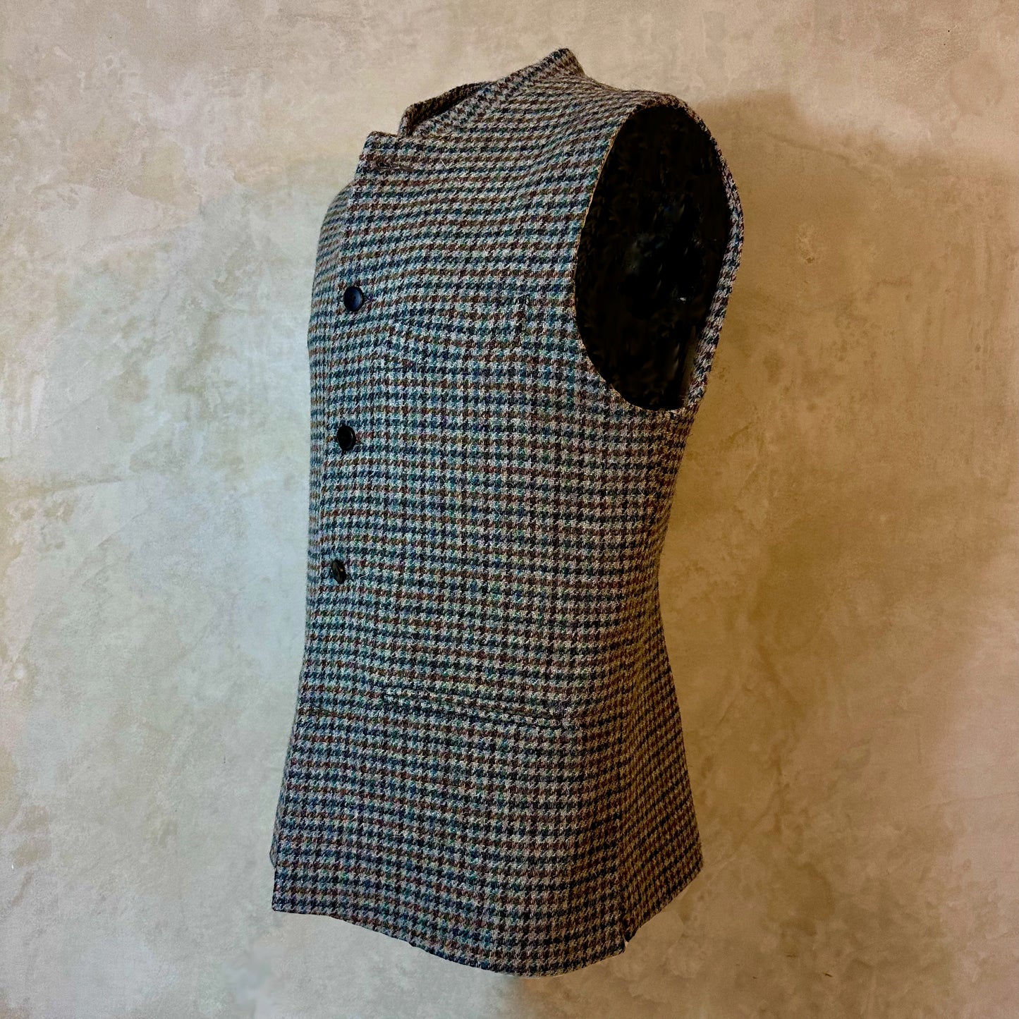 Tailored Cut Waistcoat in Blue-Grey Lovat Check Tweed