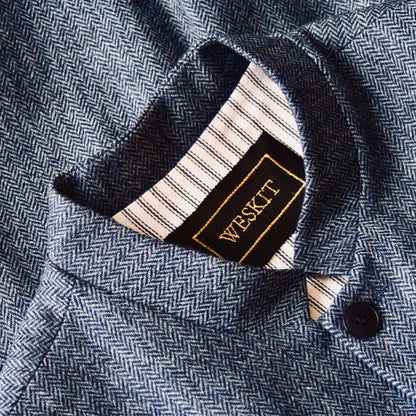 Tailored Cut Waistcoat in Denim Blue Herringbone Lambswool Tweed