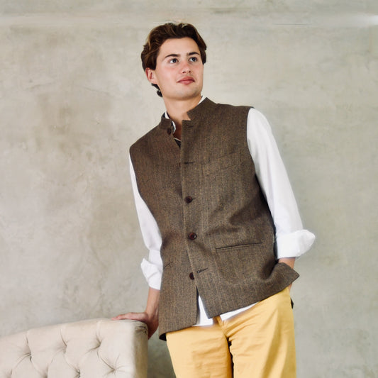 Classic Cut Brown-Black Herringbone Cashmere Mix Flannel