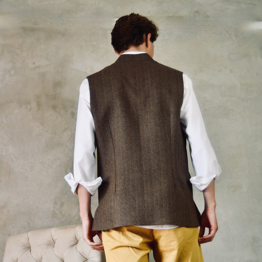 Tailored Cut Brown-Black Herringbone Cashmere Mix Flannel