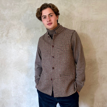 Classic Cut Waistcoat in Camel Check Lovat Tweed