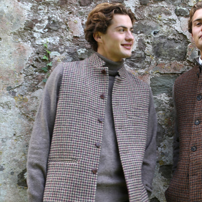 Classic Cut Waistcoat in Camel Check Lovat Tweed