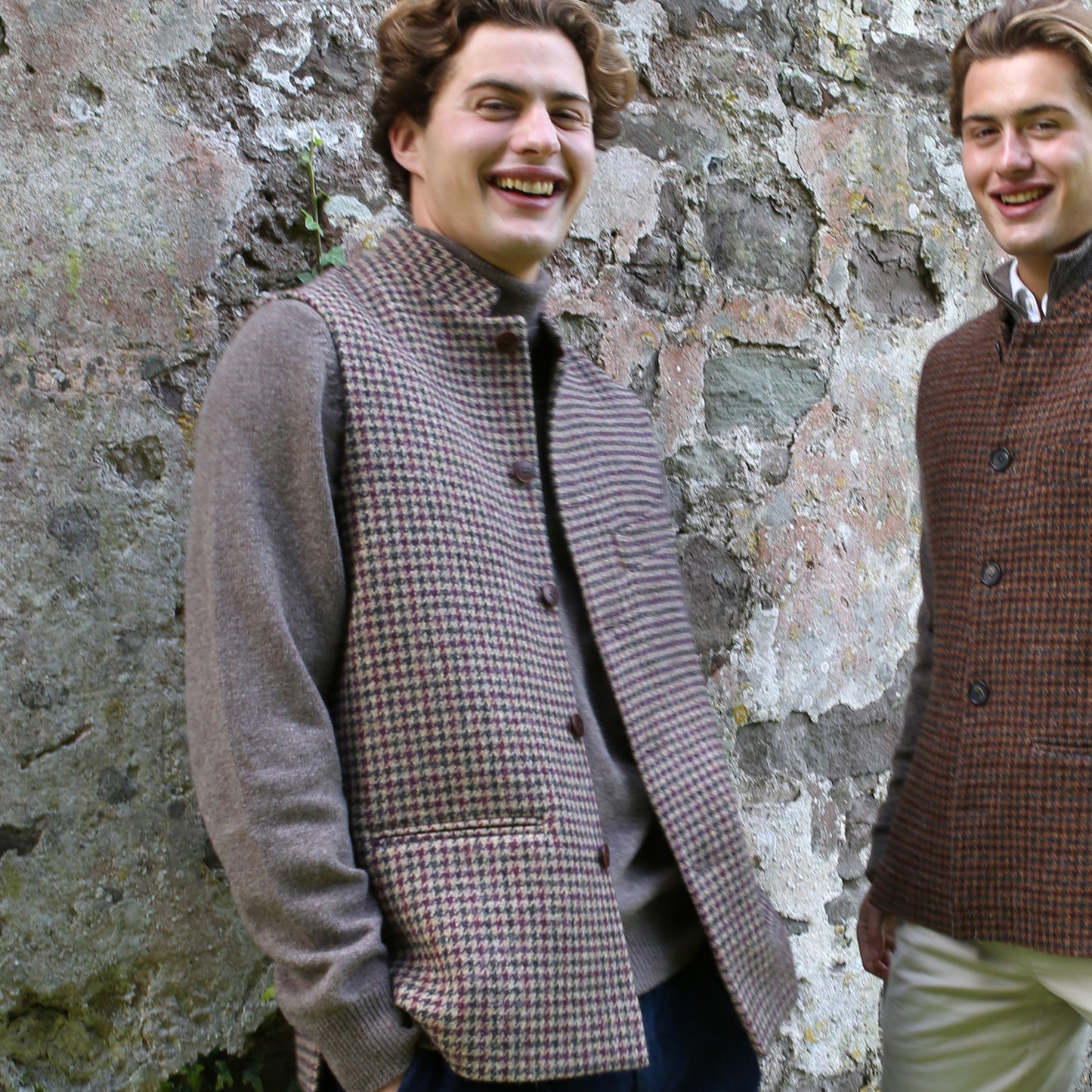 Classic Cut Waistcoat in Camel Check Lovat Tweed