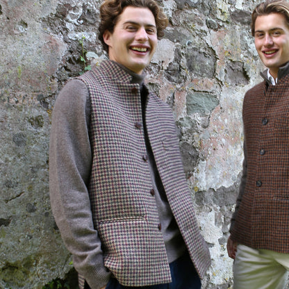 Classic Cut Waistcoat in Camel Check Lovat Tweed