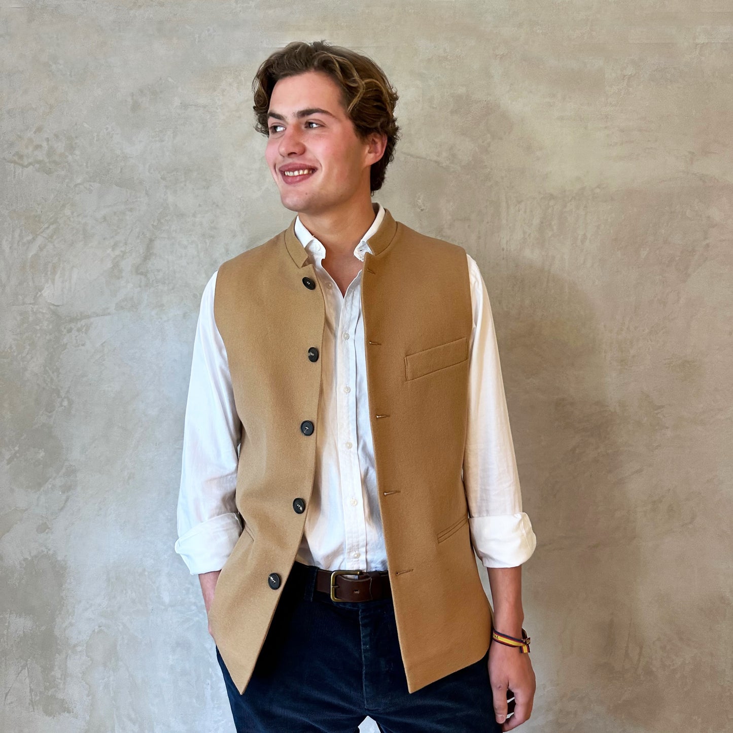 38" Tailored Cut Waistcoat in Camel Merino Melton