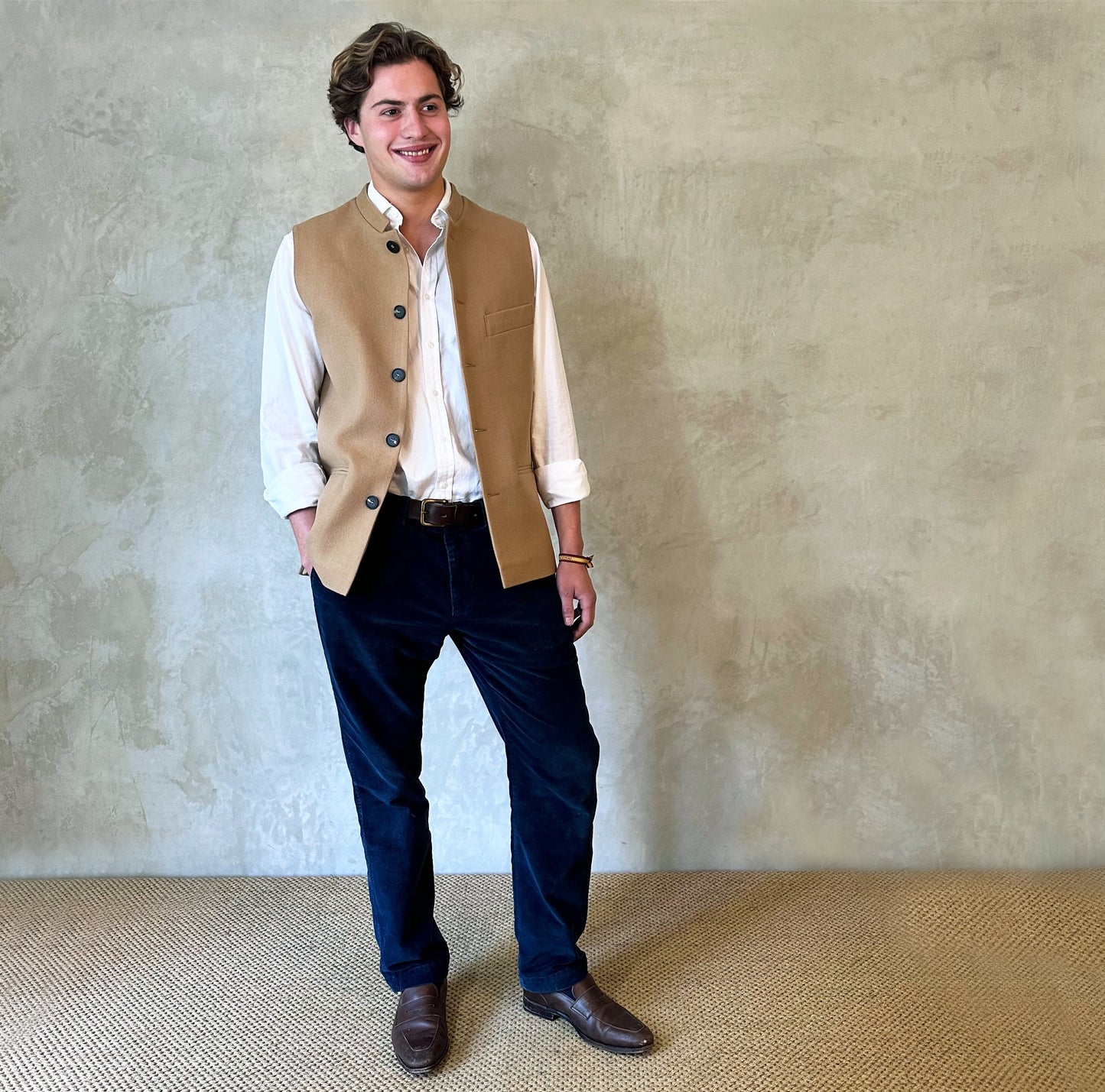 38" Tailored Cut Waistcoat in Camel Merino Melton