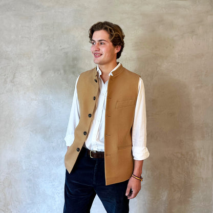 38" Tailored Cut Waistcoat in Camel Merino Melton
