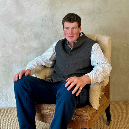 44" Classic Cut Waistcoat in Charcoal Herringbone Lambswool-Cashmere Mix