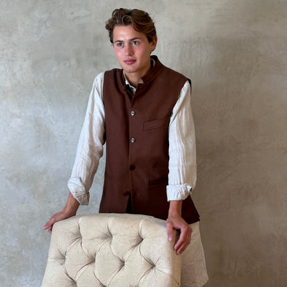 Tailored Cut Waistcoat in Chocolate Bark Silk Matka