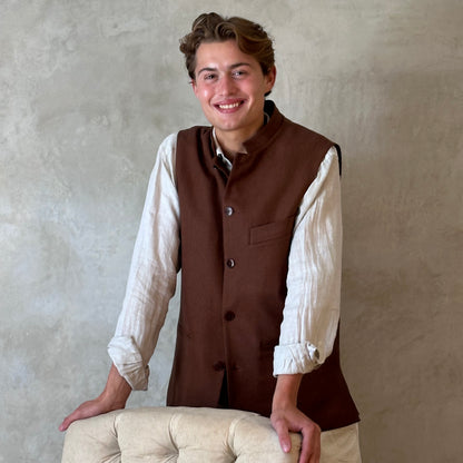 Tailored Cut Waistcoat in Chocolate Bark Silk Matka