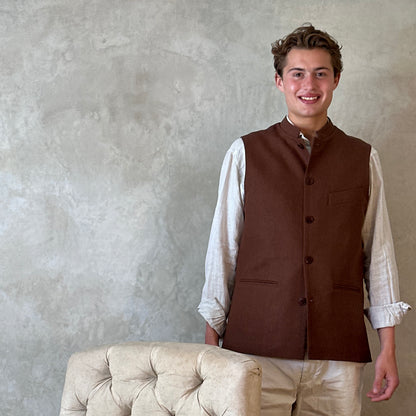 Tailored Cut Waistcoat in Chocolate Bark Silk Matka