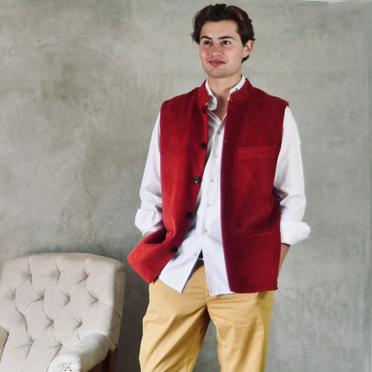 42" Tailored Waistcoat in Claret Corduroy