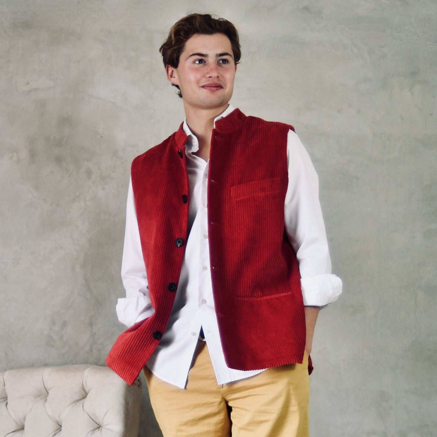 42" Tailored Waistcoat in Claret Corduroy