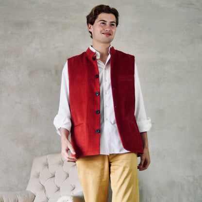 42" Tailored Waistcoat in Claret Corduroy