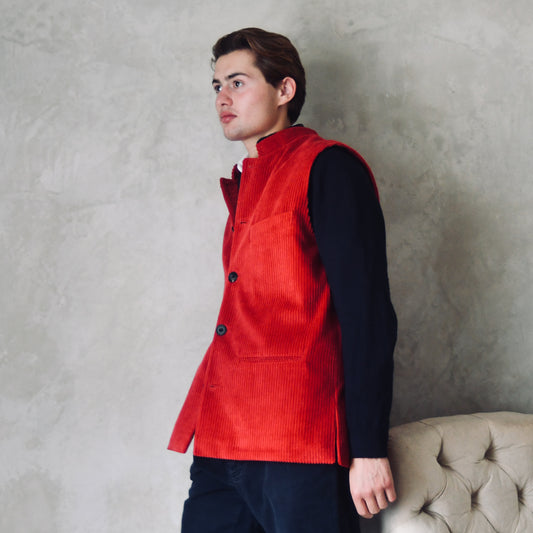 Tailored Cut Waistcoat in Claret Corduroy