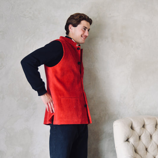 Tailored Cut Waistcoat in Claret Corduroy