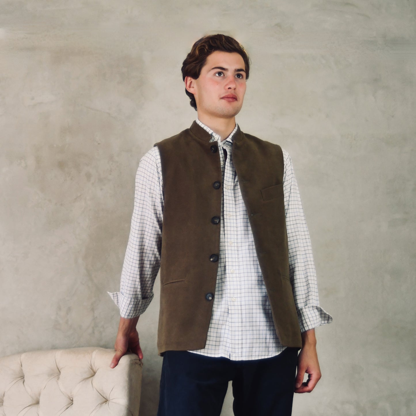 40" Tailored Cut Waistcoat in Khaki Moleskin