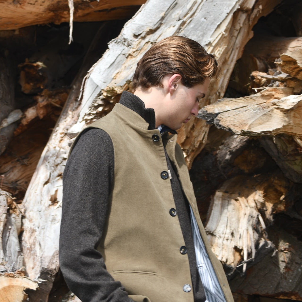 40" Classic Cut Waistcoat in Khaki Moleskin