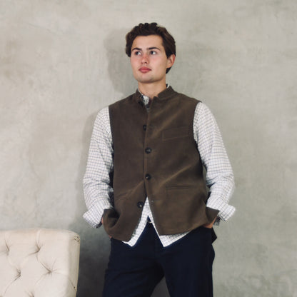 40" Tailored Cut Waistcoat in Khaki Moleskin