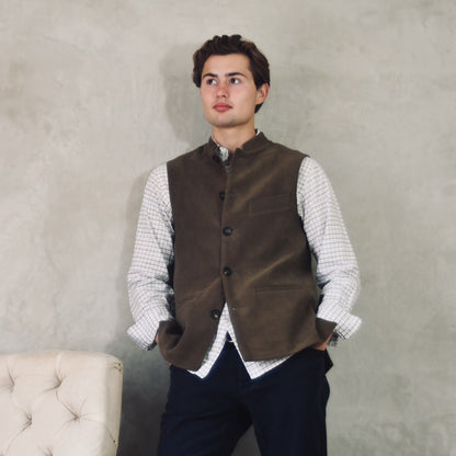 40" Classic Cut Waistcoat in Khaki Moleskin