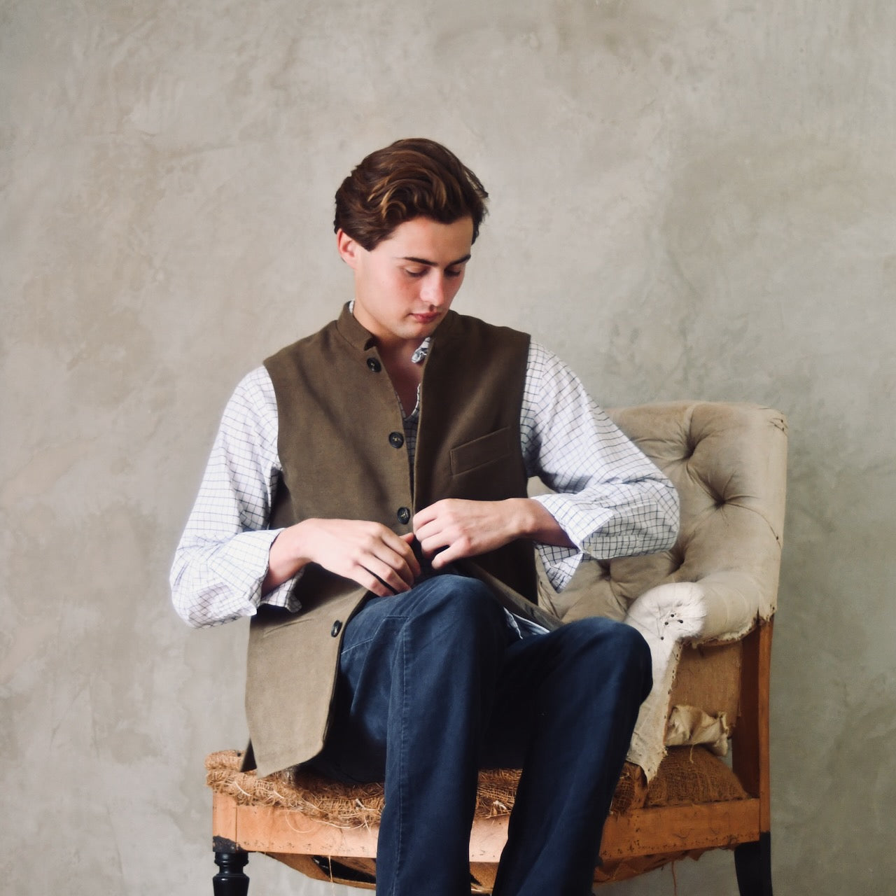 40" Classic Cut Waistcoat in Khaki Moleskin