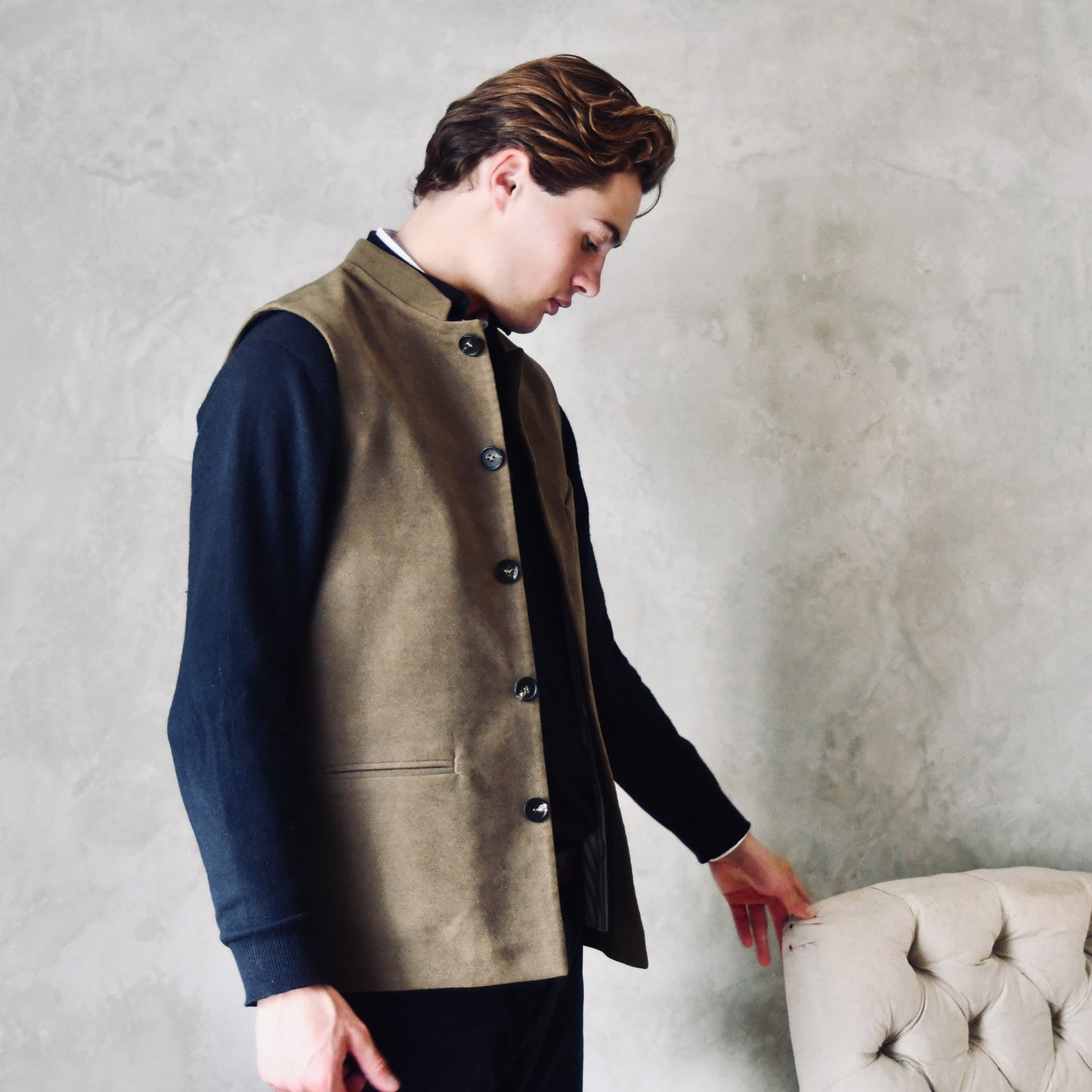 40" Tailored Cut Waistcoat in Khaki Moleskin