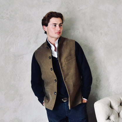 40" Classic Cut Waistcoat in Khaki Moleskin