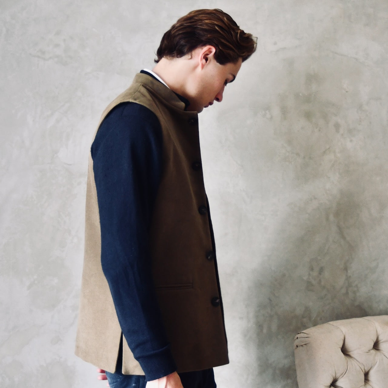 40" Classic Cut Waistcoat in Khaki Moleskin