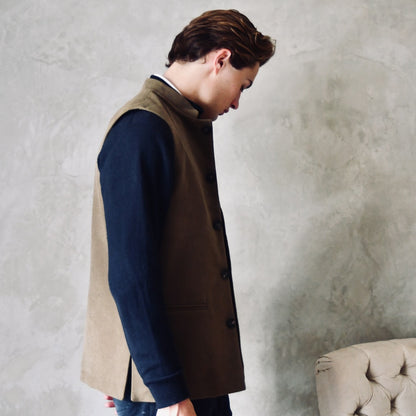 40" Classic Cut Waistcoat in Khaki Moleskin